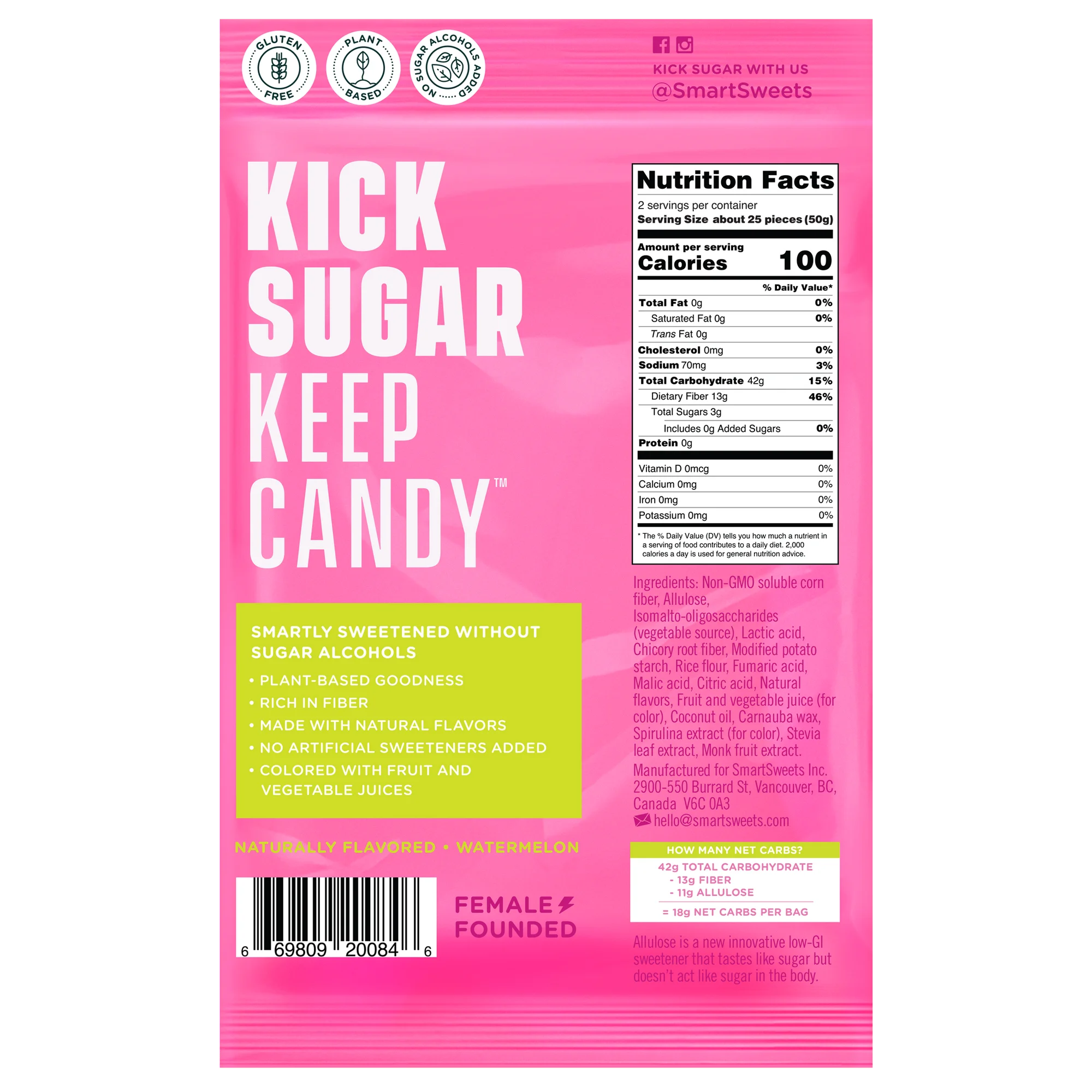 SmartSweets Sourmelon Bites Sour Candy, 3.5 oz Pouch